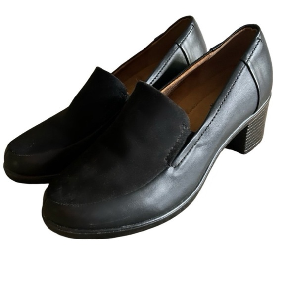 Comfortview Gladys Black Faux Suede Block Heel Loafers Size 8.5 WW shoes - Picture 2 of 13
